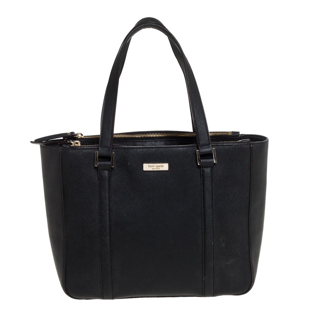 Kate Spade Black Leather Double Zip Tote Lyst