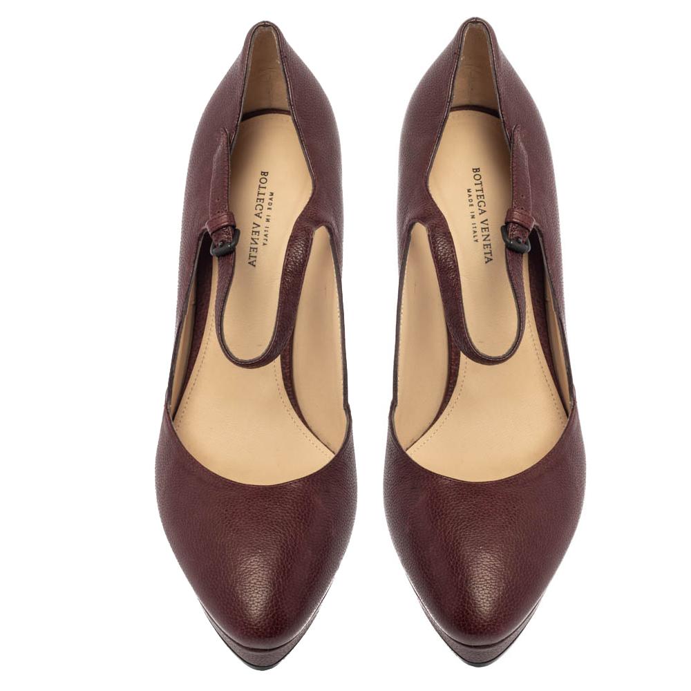 Bottega Veneta Burgundy Leather Mary Jane Platform Pumps - Lyst
