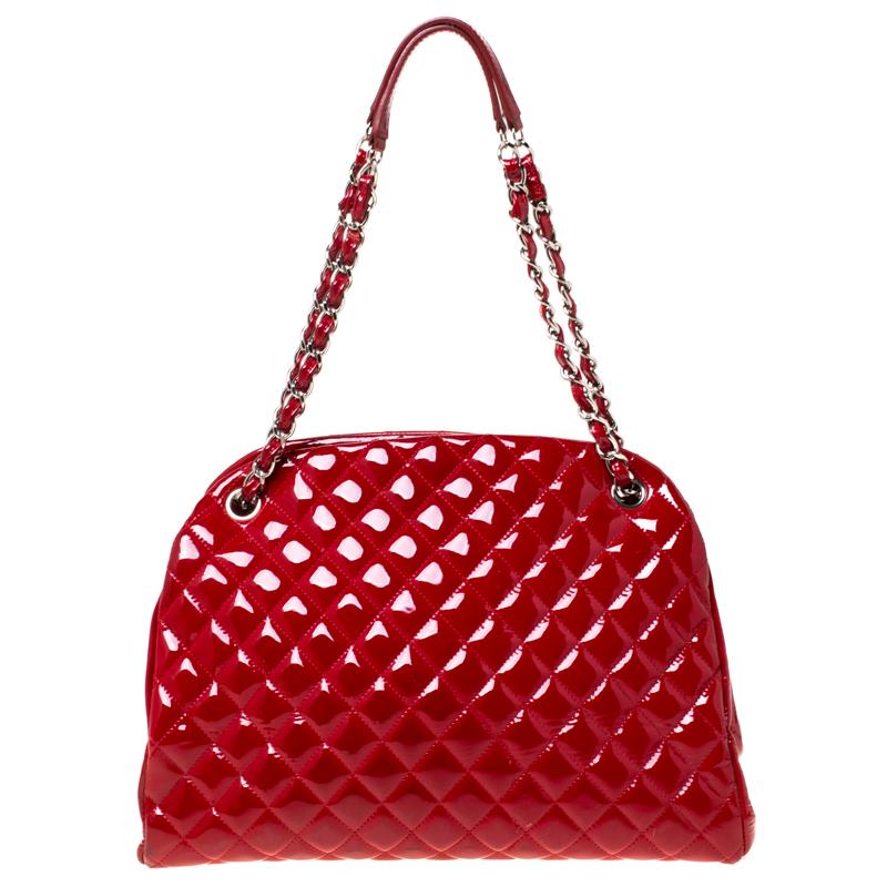 Chanel Red Quilted Patent Leather Medium Just Mademoiselle Bowler Bag - Lyst