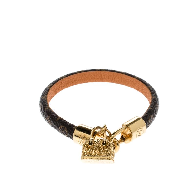 Louis Vuitton Alma Brown Canvas Gold Tone Charm Bracelet 17 - Lyst