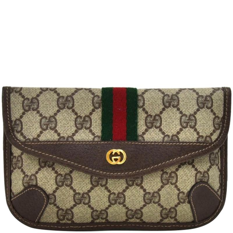 Gucci Beige GG Supreme Coated Canvas Mini Clutch Bag in Natural - Lyst