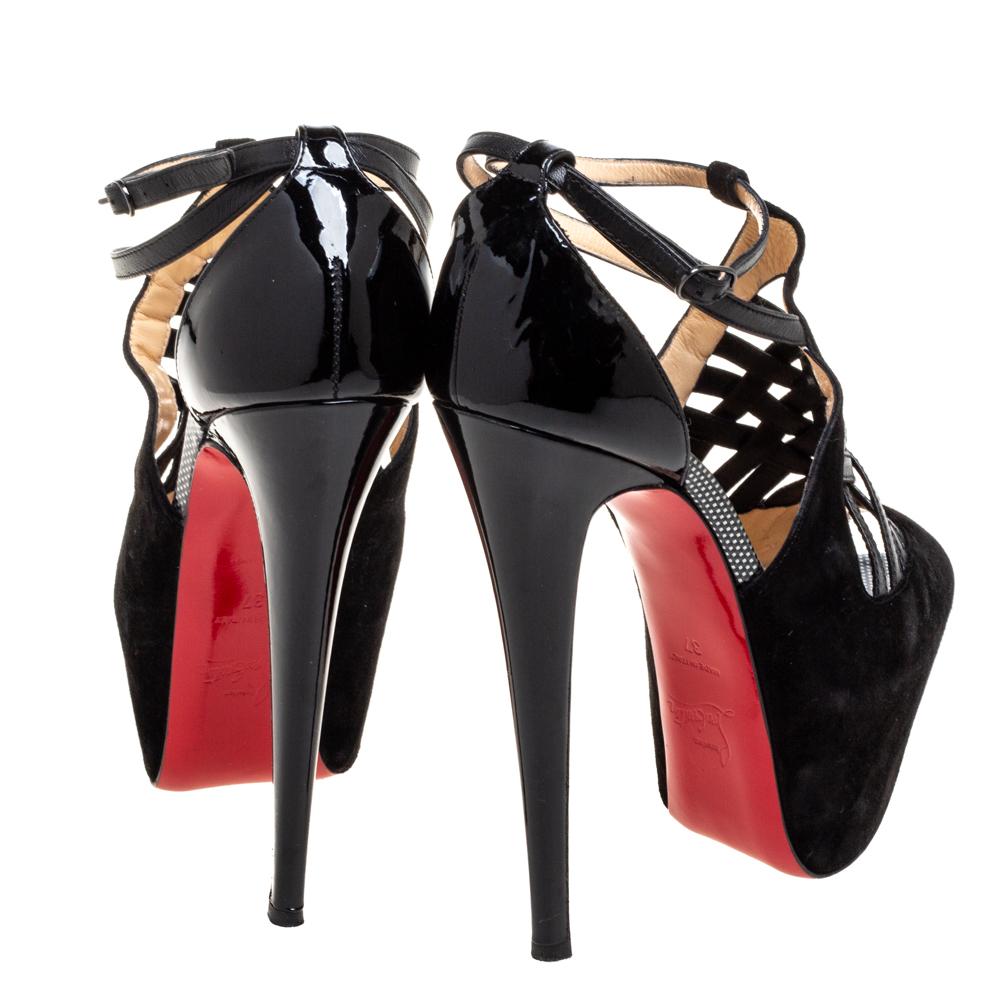 Christian Louboutin Black Suede And Patent Leather Carlota Strappy ...