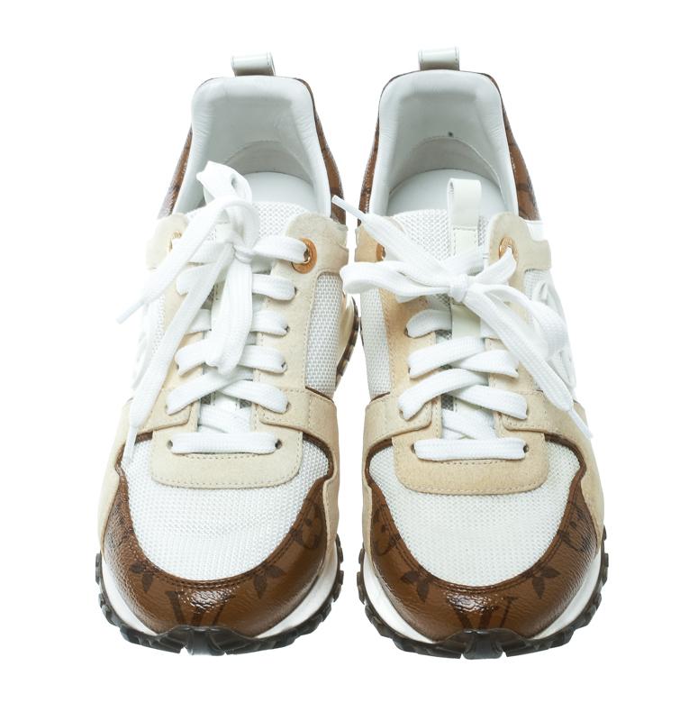 Lyst - Louis Vuitton Suede With White Mesh And Monogram Canvas Run Away Sneakers in Natural