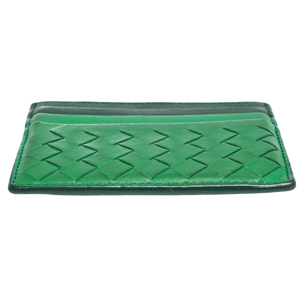 Bottega Green Intrecciato Leather Card Holder Lyst