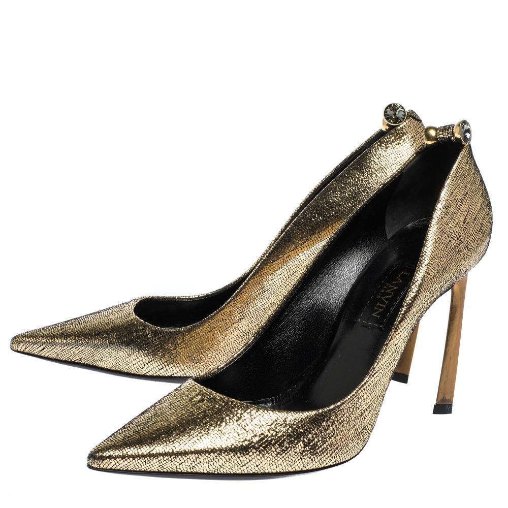 Lanvin Metallic Gold Textured Leather Pointed Toe Pumps Size 37.5 Lyst