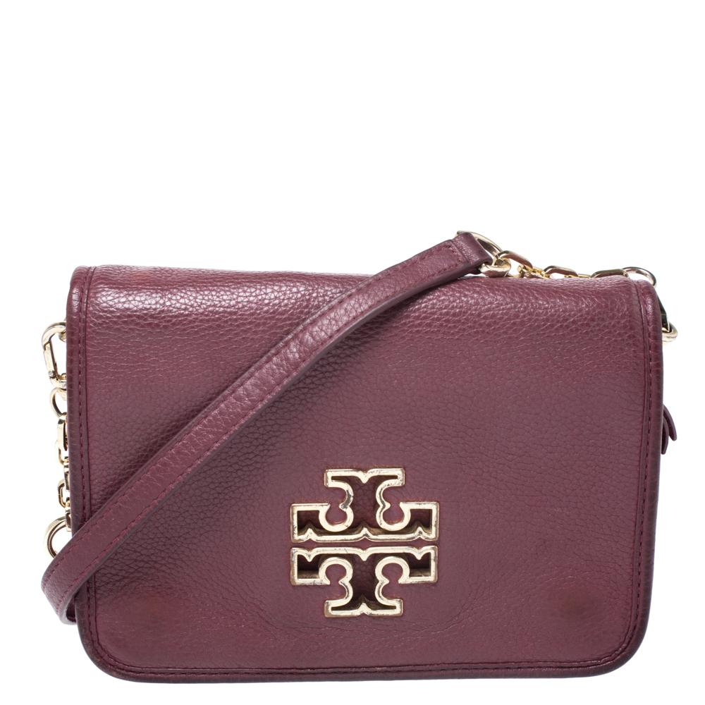 Tory Burch Burgundy Leather Britten Flap Crossbody Bag in Purple Lyst