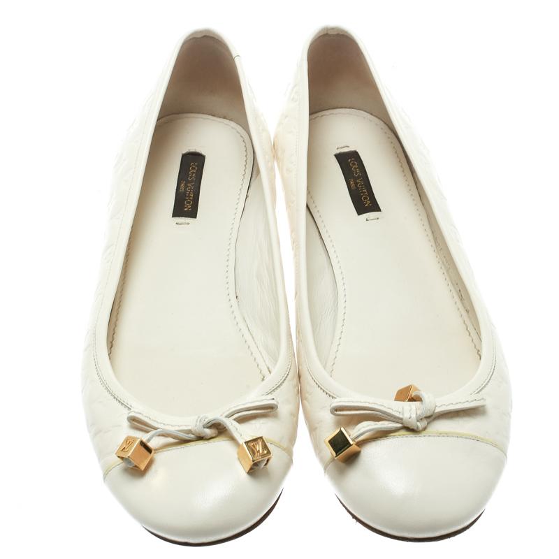Louis Vuitton Cream Monogram Leather Cap Toe Debbie Bow Ballet Flats Size 38.5 in Natural - Lyst