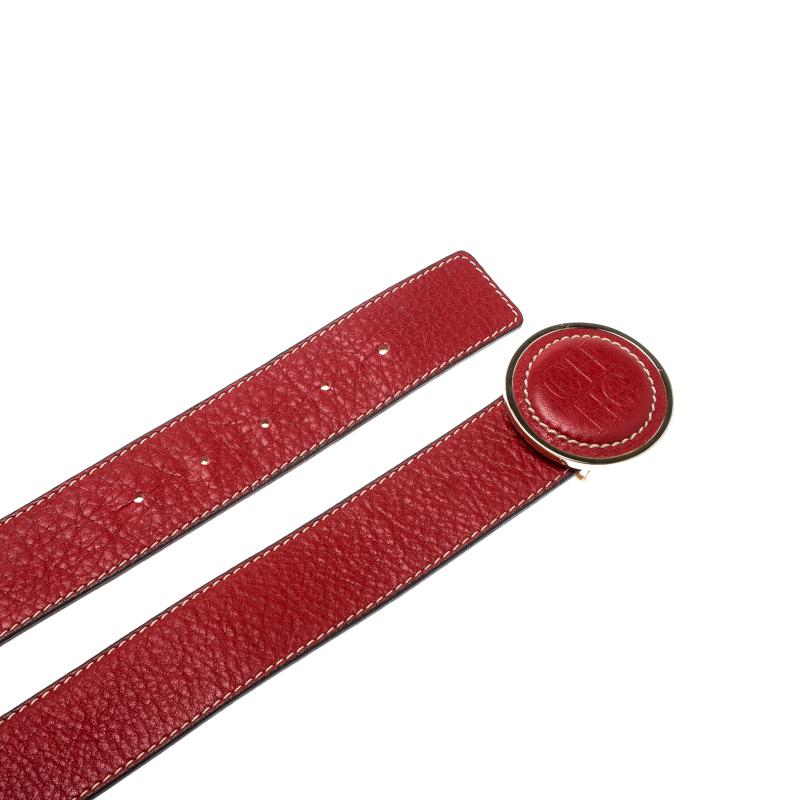 Carolina Herrera Red Leather Round Logo Belt 80cm - Lyst
