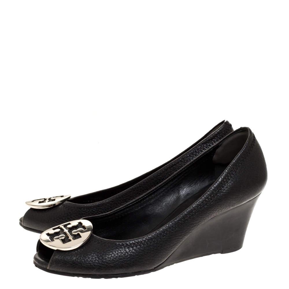 tory burch black peep toe wedge
