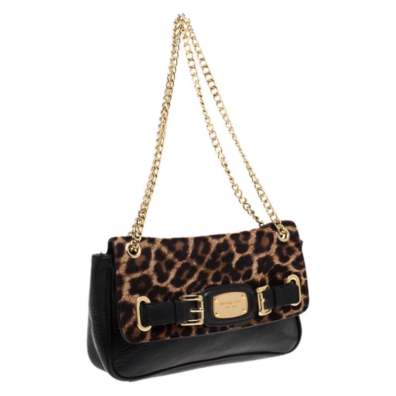 Michael Kors Michael Black Leopard Print Calfhair And Leather Buckle ...