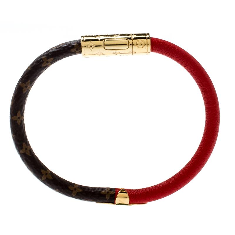 Louis Vuitton Monogram Canvas Daily Confidential Red Leather Bracelet 17 Cm in Red - Lyst