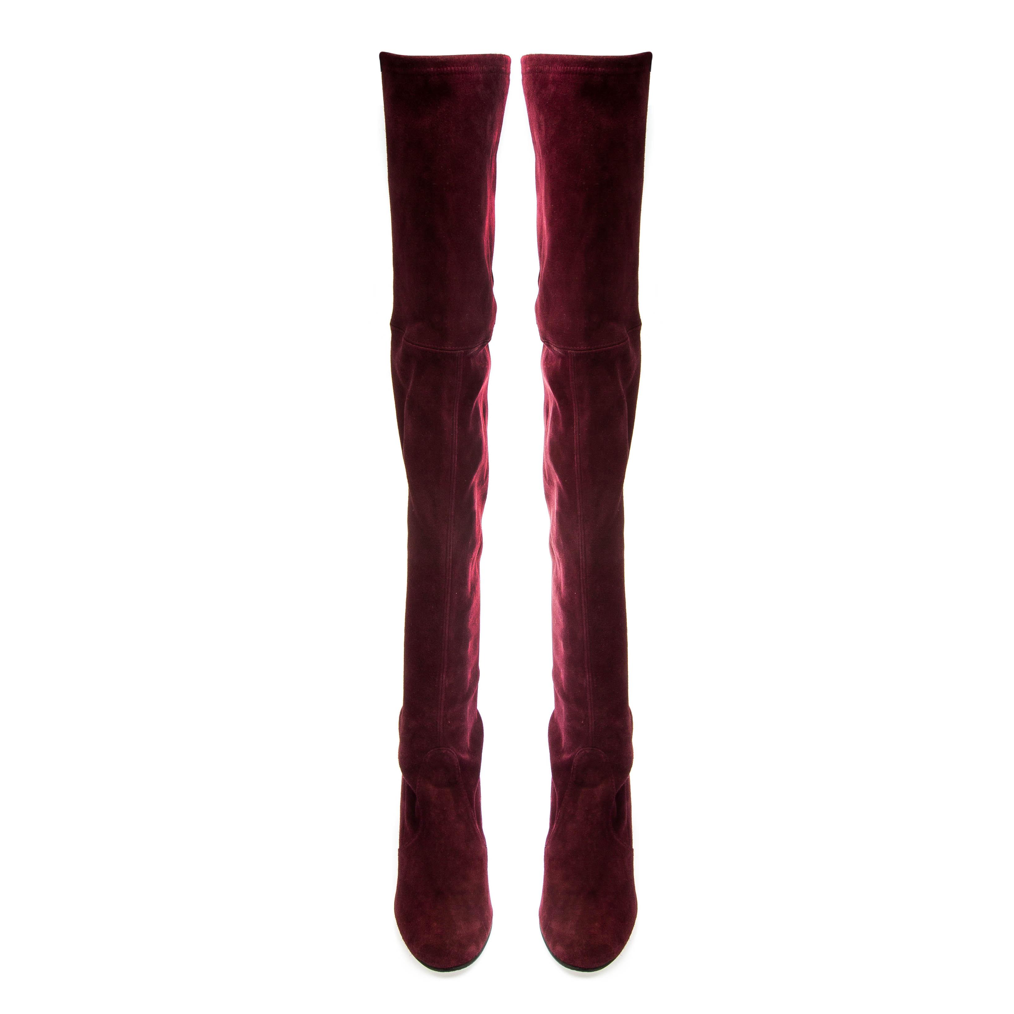 maroon suede knee high boots
