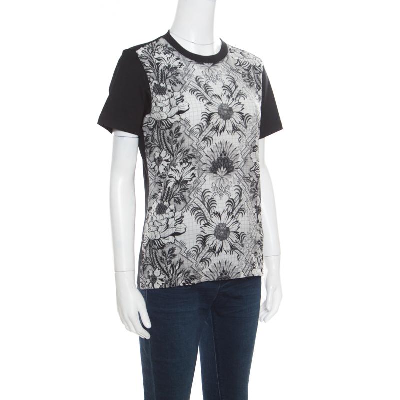 Louis Vuitton Monochrome Floral Printed Silk Front Crew Neck T-shirt S in Black - Lyst