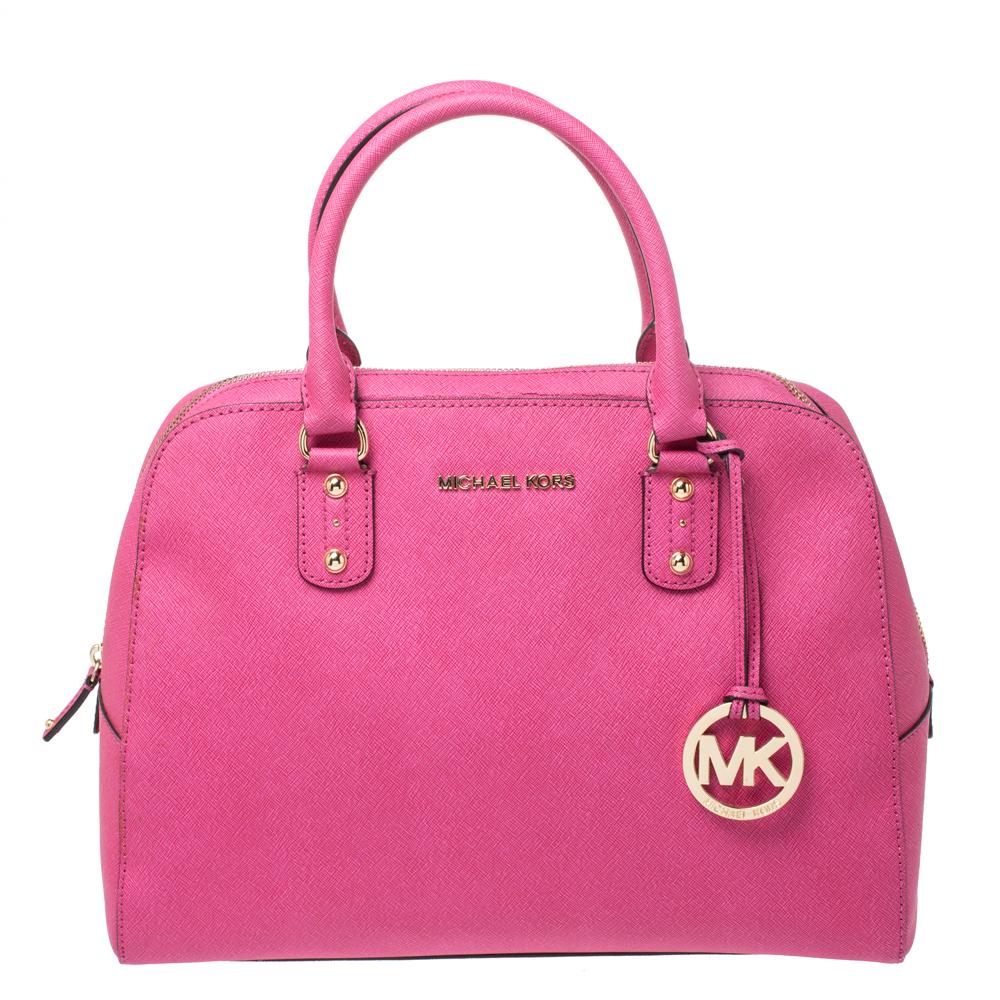 Michael Kors Michael Fuchsia Leather Cindy Dome Satchel in Pink - Lyst