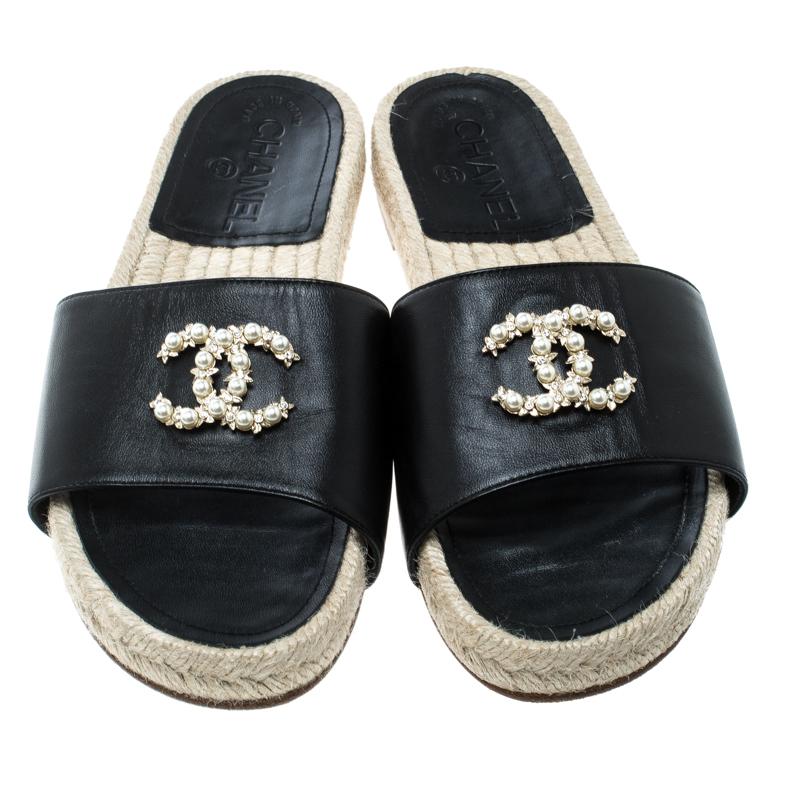 chanel espadrille slides