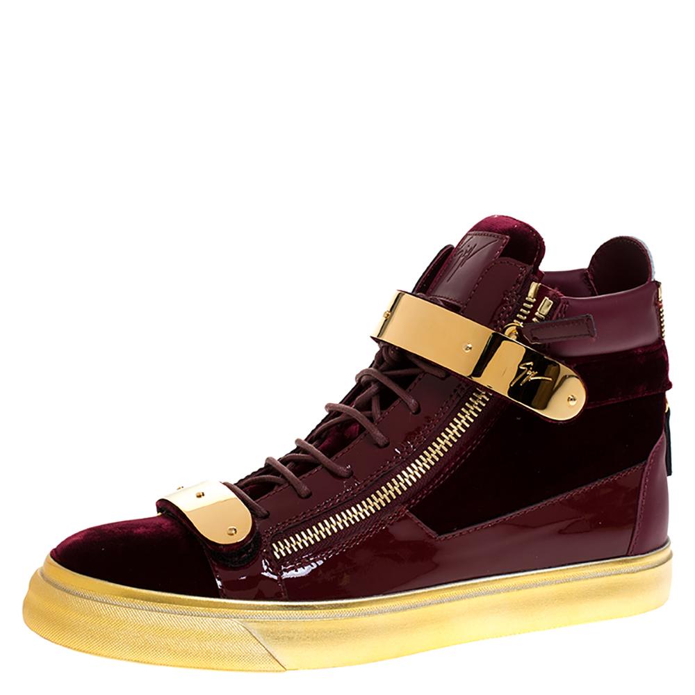 Giuseppe Zanotti Burgundy/gold Velvet And Patent Leather Coby High Top ...