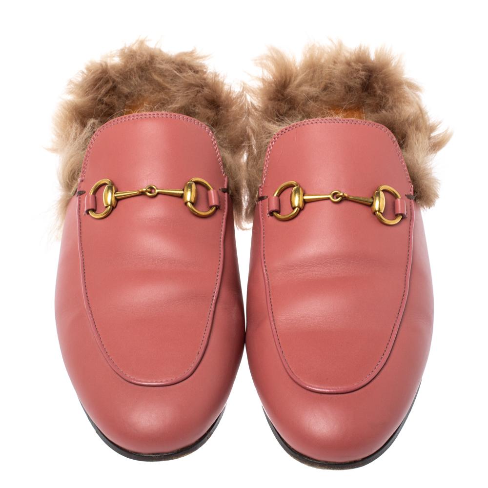 pink gucci mules with fur