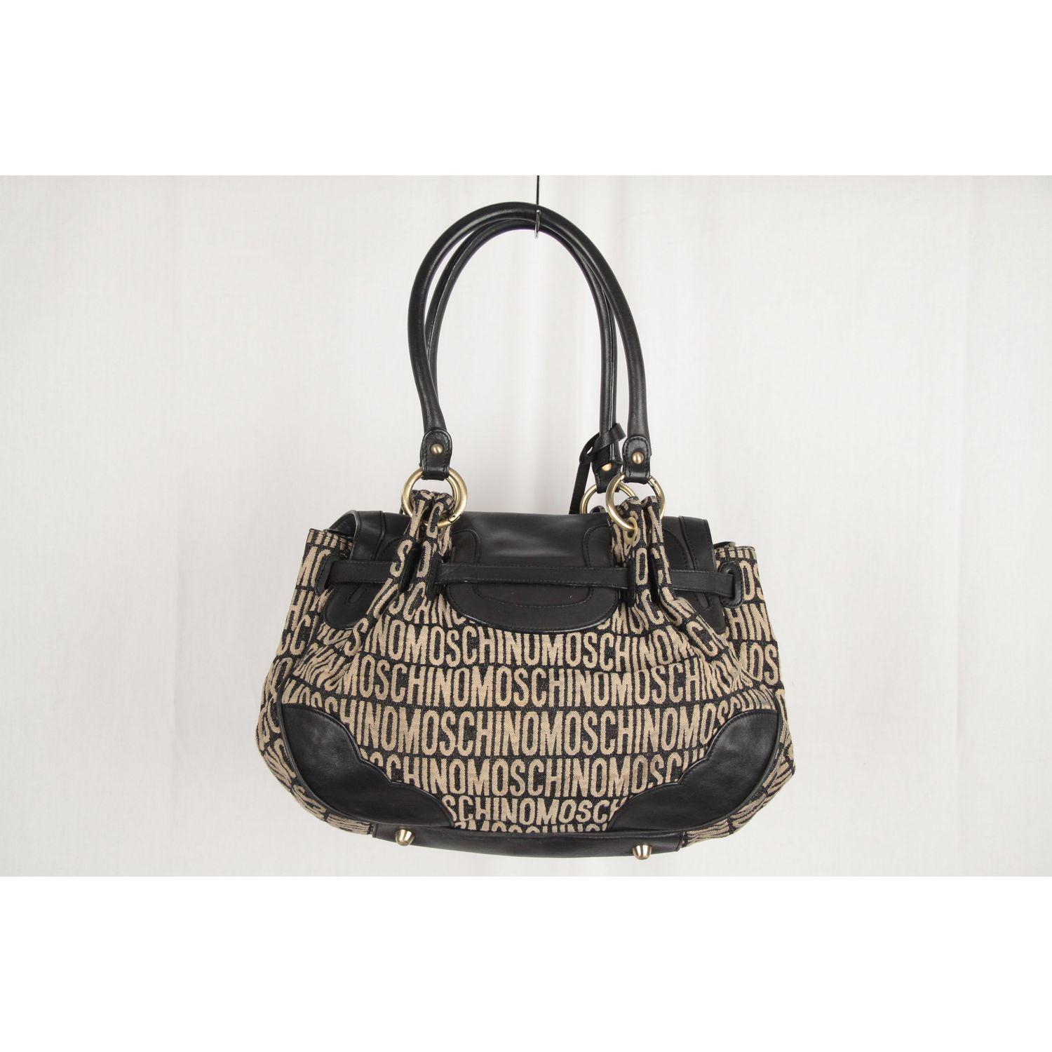 Moschino Two Tone Monogram Canvas/leather Top Handle Bag in Black - Lyst