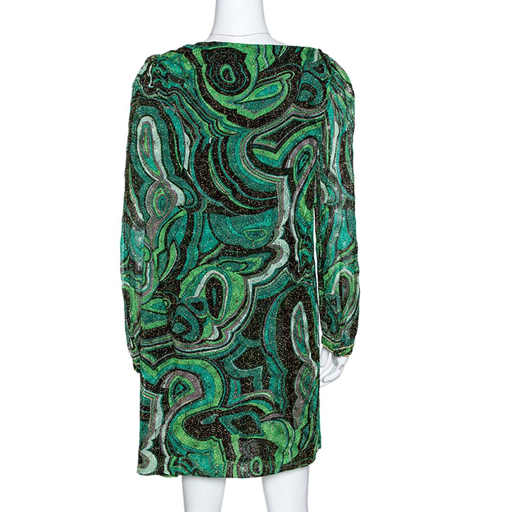 Missoni Synthetic Green Lurex Jacquard Knit Brooch Detail Draped Dress ...