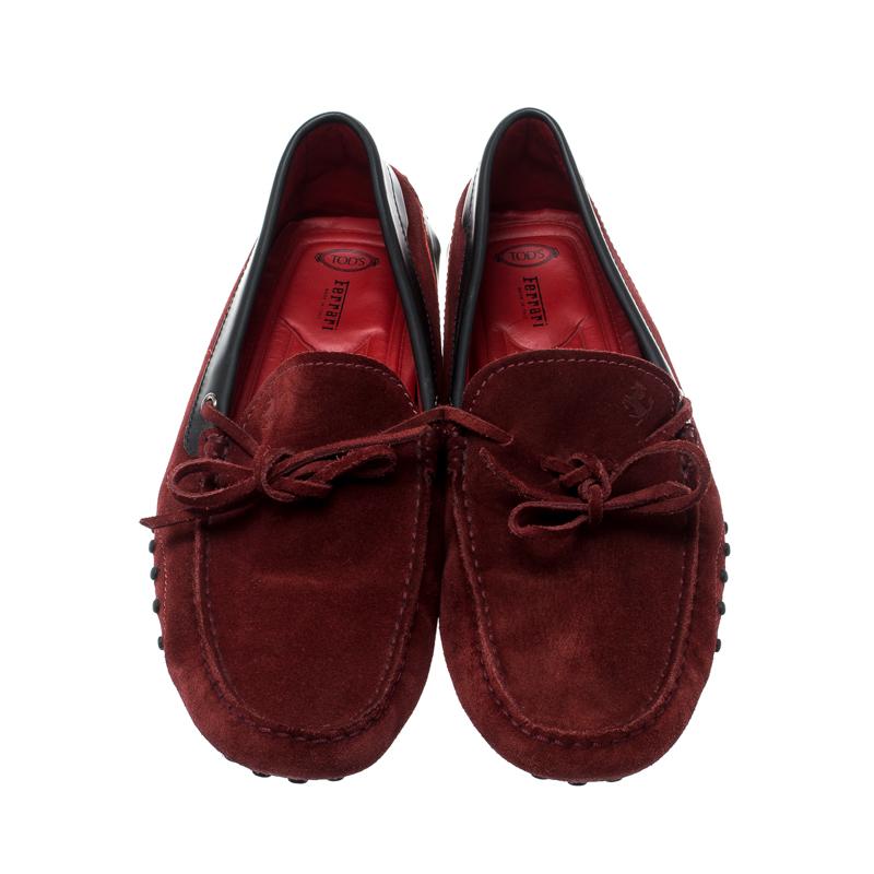 Tod's For Ferrari Burgundy Suede Gommino Loafers Size 42 in Red for Men - Lyst