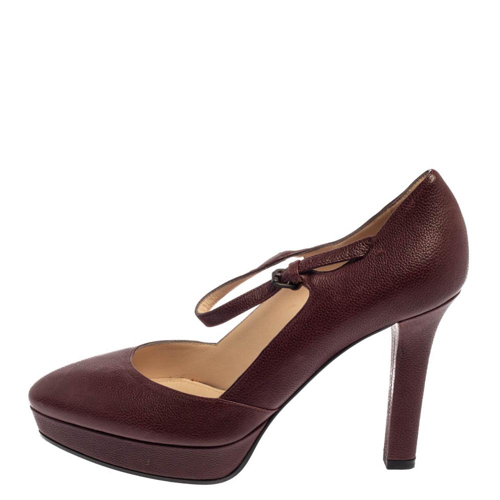 Bottega Veneta Burgundy Leather Mary Jane Platform Pumps - Lyst
