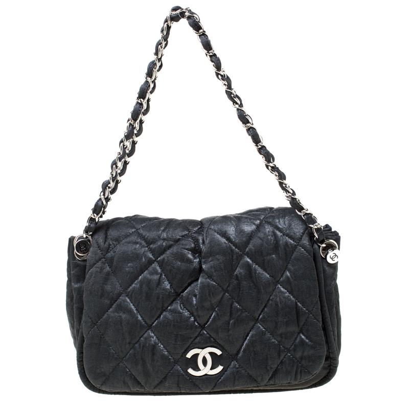 Chanel Leather Black Quilted Coated Fabric Shoulder Bag - Lyst