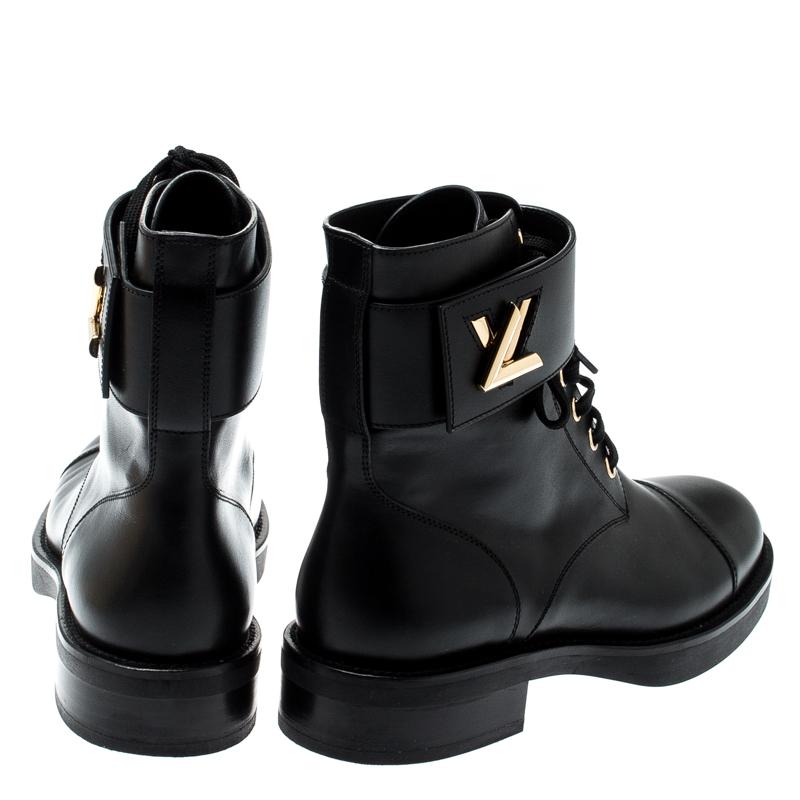 Louis Vuitton Black Leather Wonderland Ranger Ankle Length Combat Boots Size 36 in Black - Lyst
