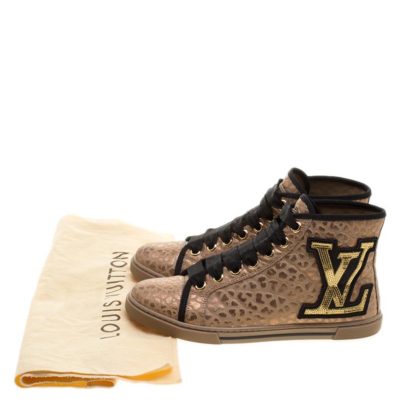 Louis Vuitton Embossed Leather Punchy High Top Sneakers in Gold (Metallic) - Lyst