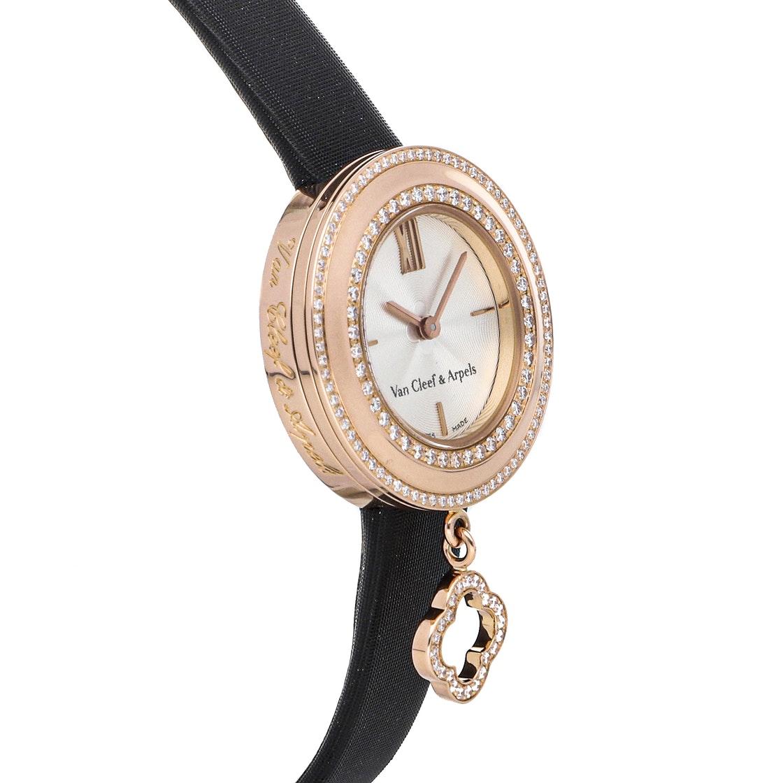 Van Cleef Arpels Satin Mop Diamonds 18k Rose Gold Charms Watch Vcaro Wristwatch 25 Mm In White Lyst