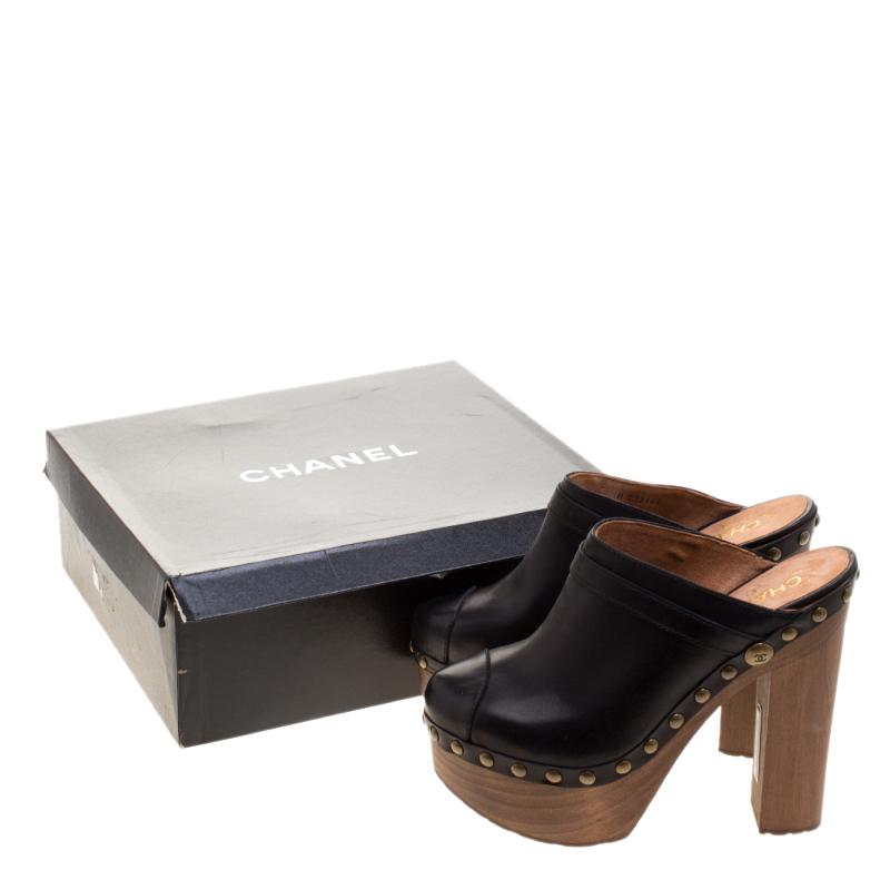 Chanel Leather Platform Wooden Clogs in 