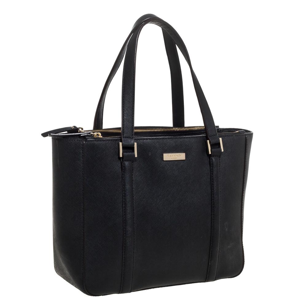 Kate Spade Black Leather Double Zip Tote - Lyst