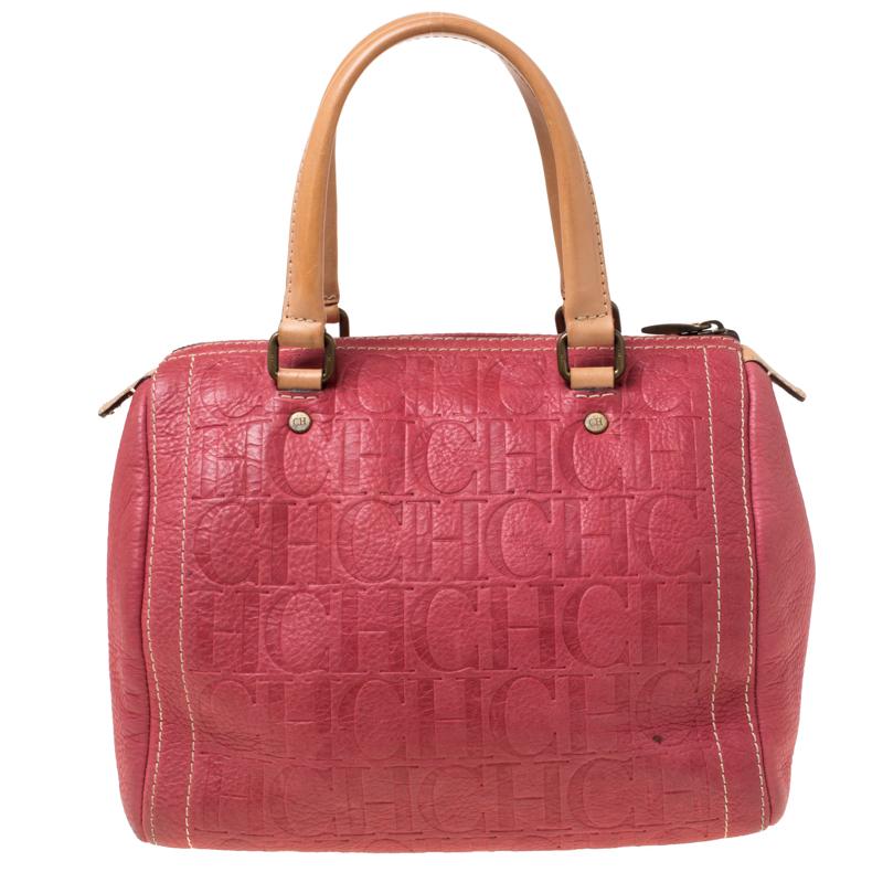 Carolina Herrera Pink Monogram Leather Andy Boston Bag - Lyst