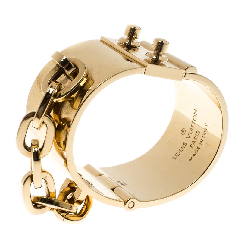 Louis Vuitton Lock Me Manchette Gold Tone Wide Cuff Bracelet in Metallic - Lyst