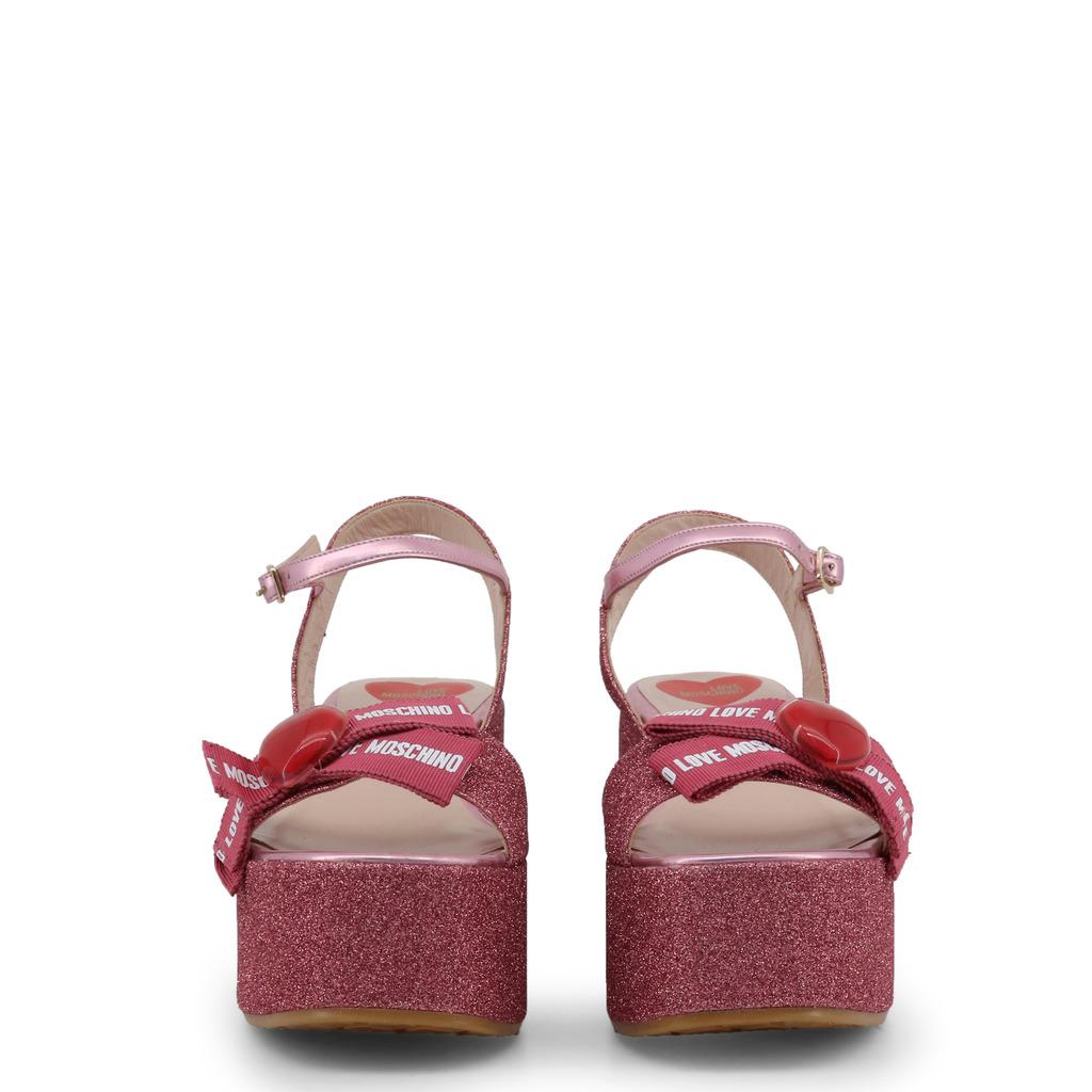 Moschino Leather Love Pink Glitter Fabric Ankle Strap Platform Wedge Sandals Size 39 - Lyst