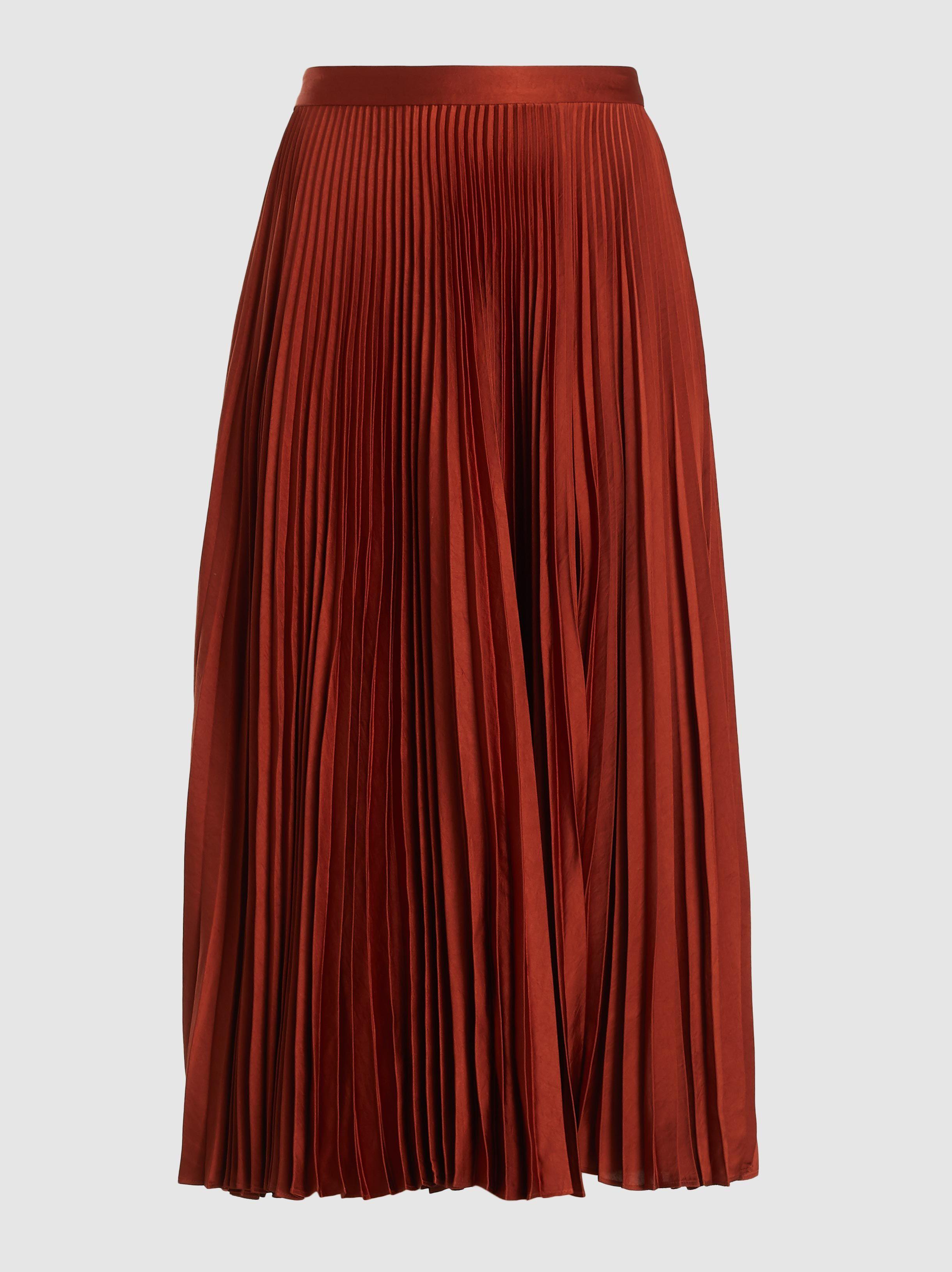 A.L.C. Synthetic Rust Pleated Midi Skirt in Brick (Red) - Lyst