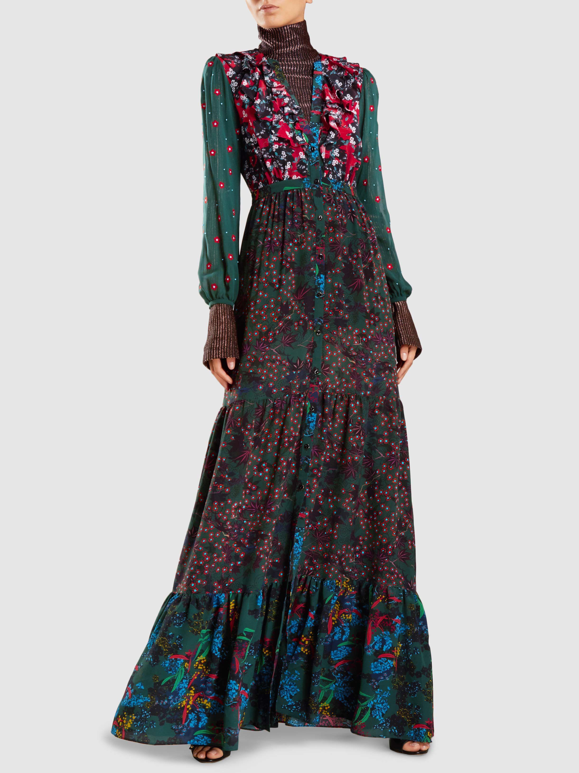 Saloni Ginny Long Sleeve Embroidered Maxi Dress in Green - Lyst