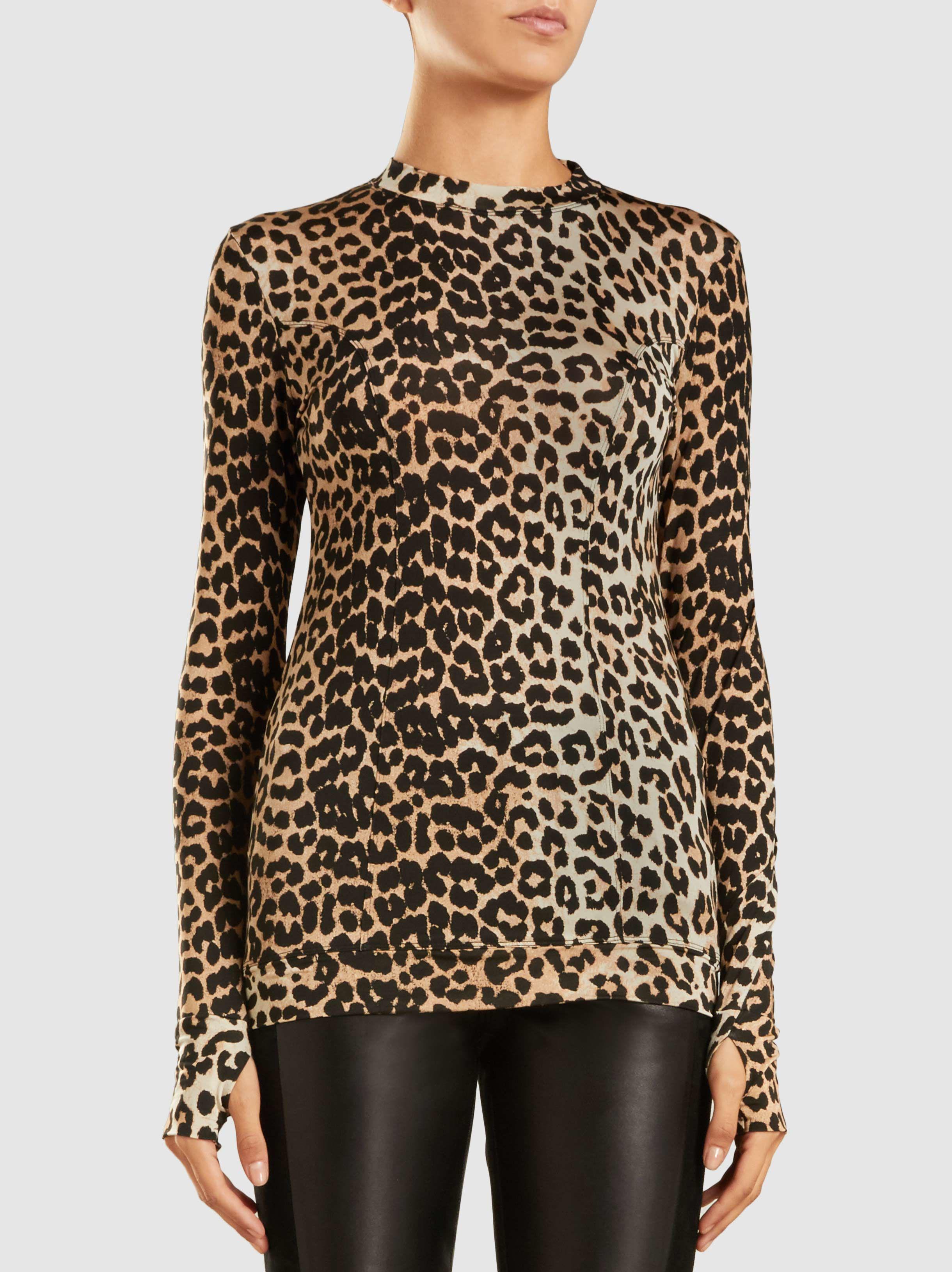 Ganni Montmartre Leopard-print Satin-jersey Top - Lyst