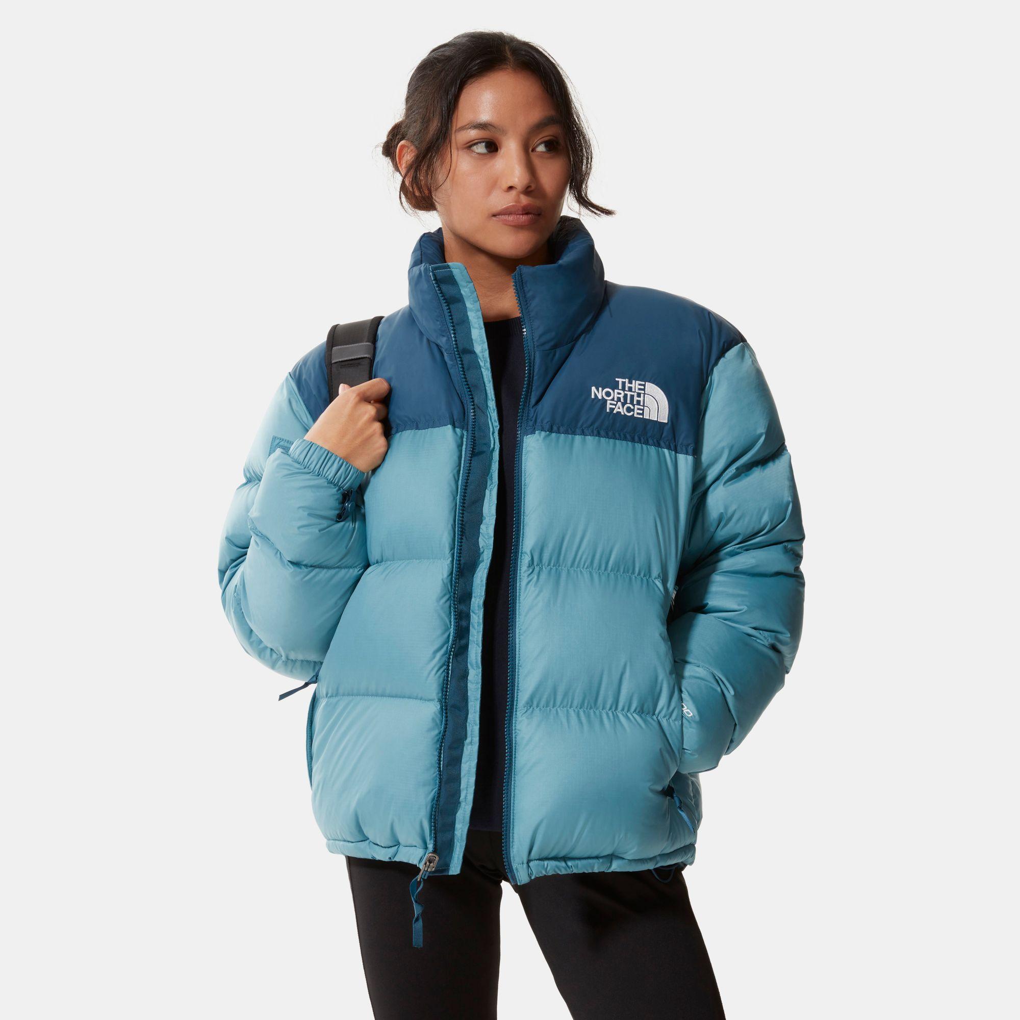 blue north face bubble coat