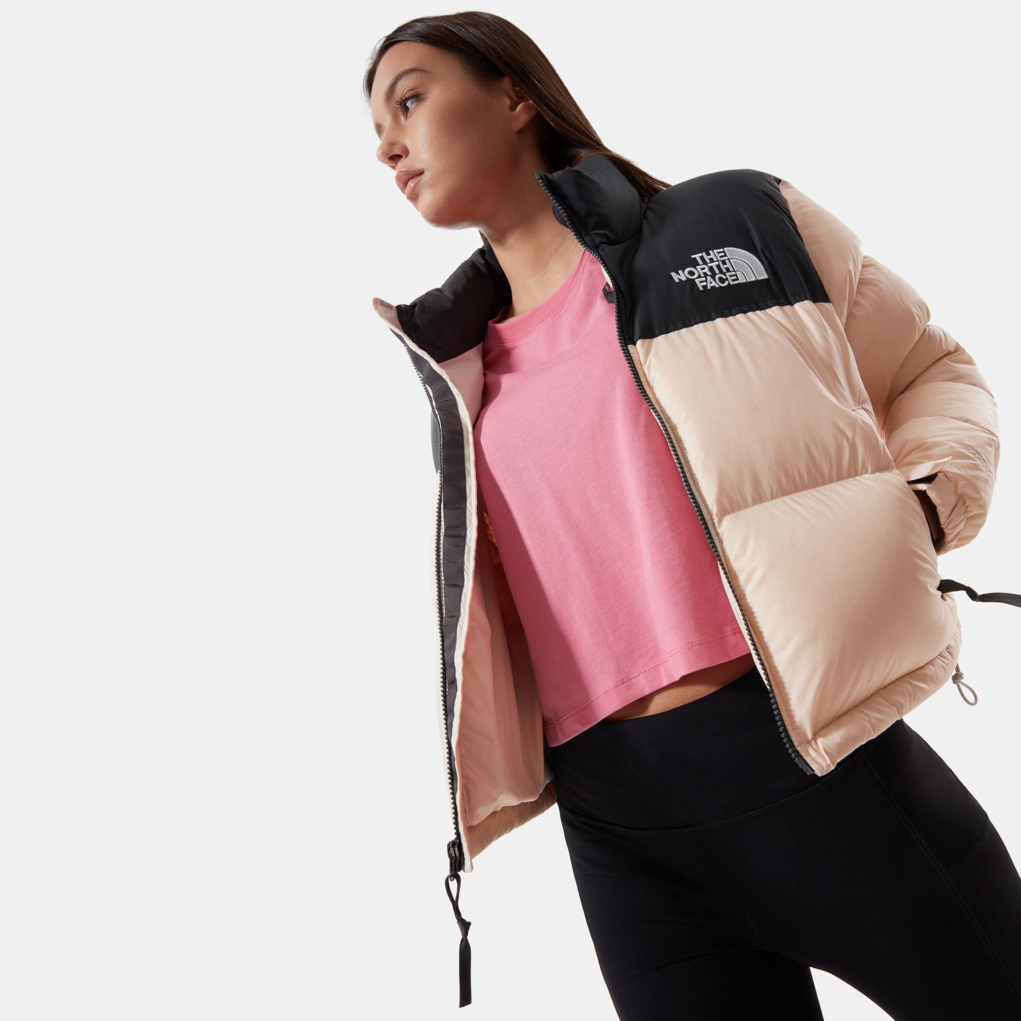 The North Face Women S Nuptse Cropped Jacket Tint In Pink Lyst