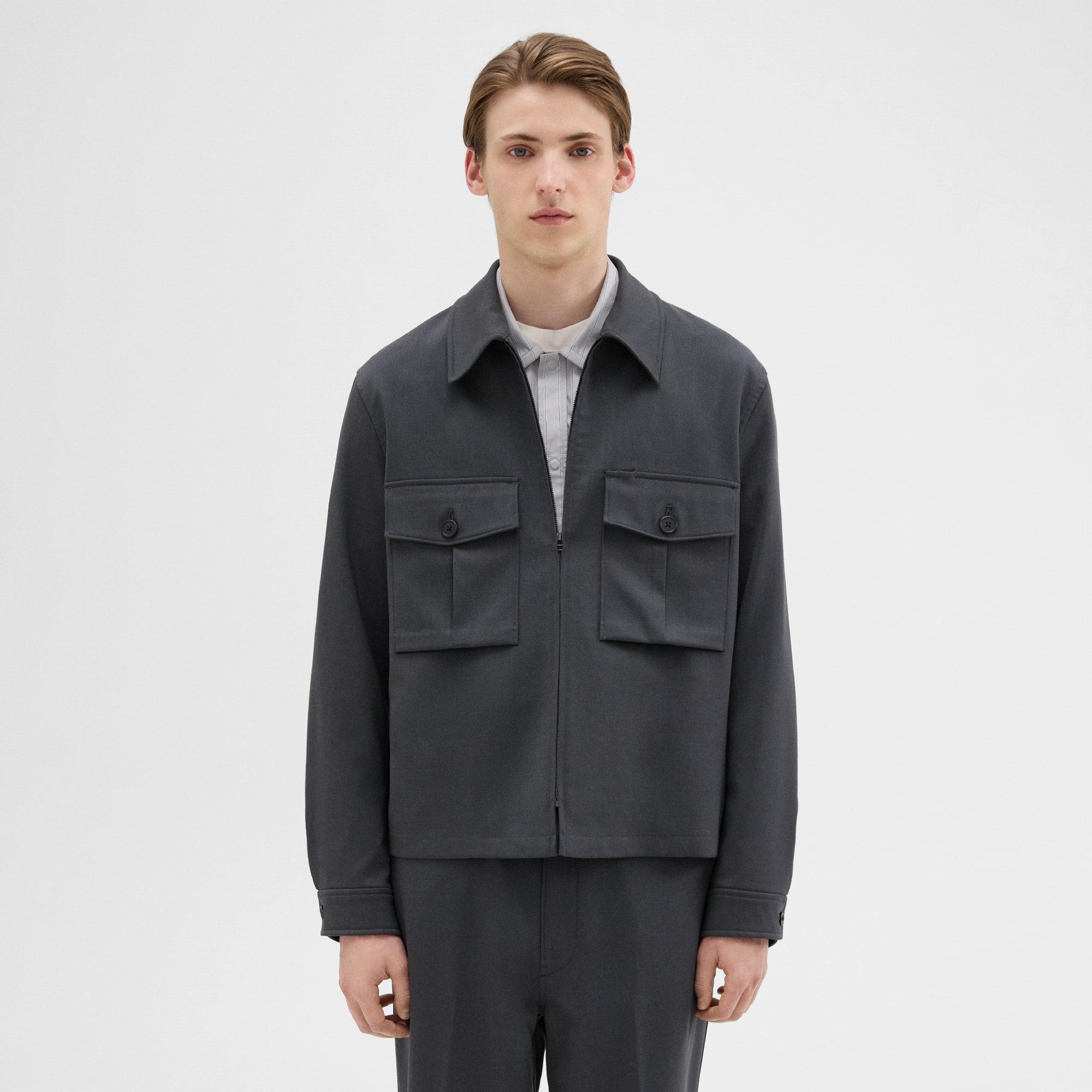 Theory Wool Gabardine Shirt Jacket in Gray for Men | Lyst