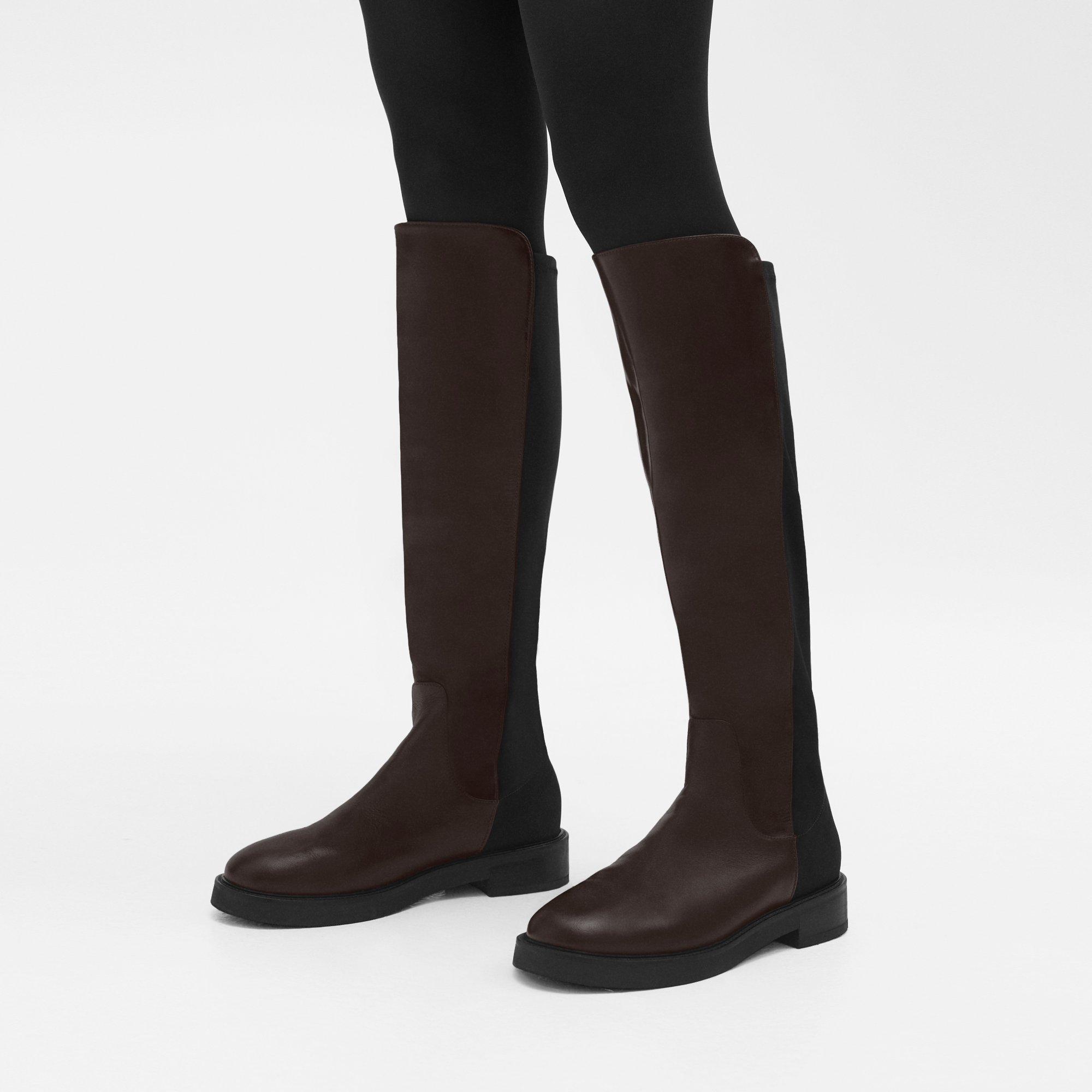 Black pull on knee high boots 2025