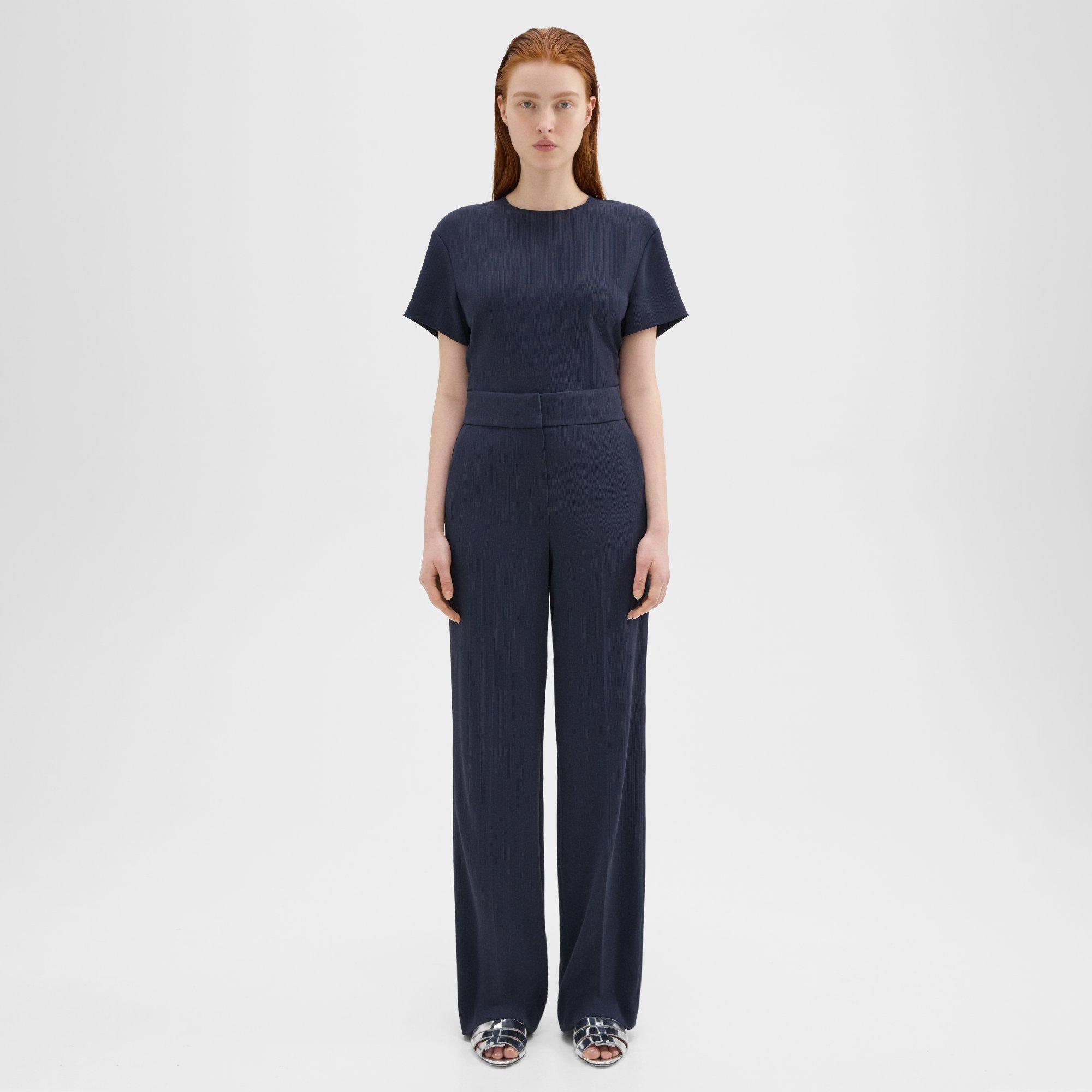 Theory High-waist Wide-leg Pant In Striped Admiral Crepe in Blue