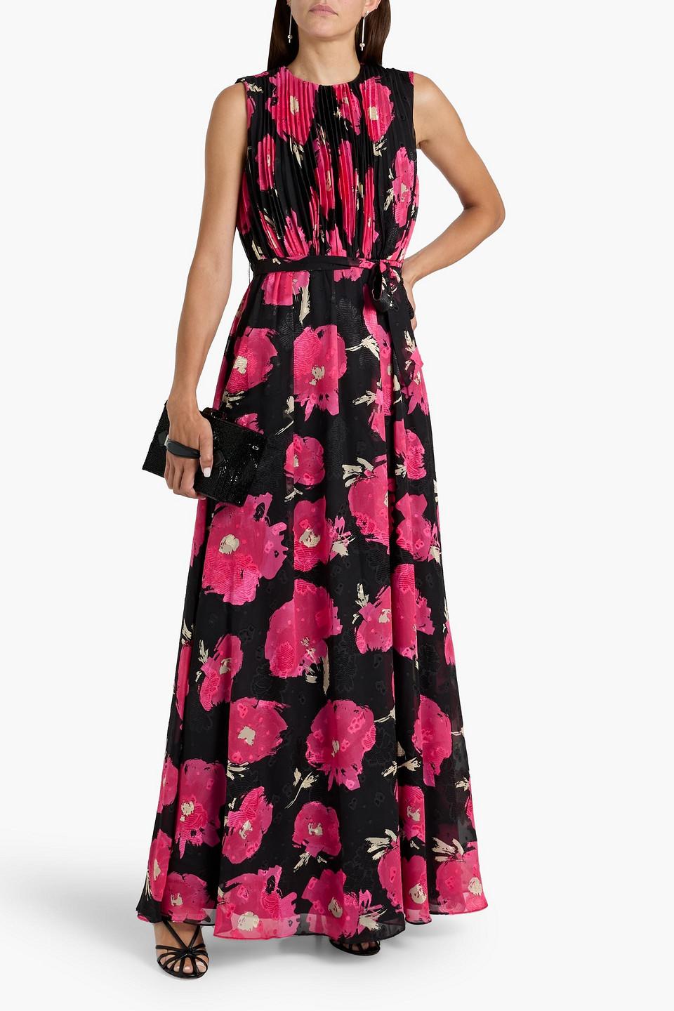 open lace back dress Mikael Aghal Floral Print Sheer Chiffon Midi Dress  Long Sleeve High  MIKAEL  AGHAL