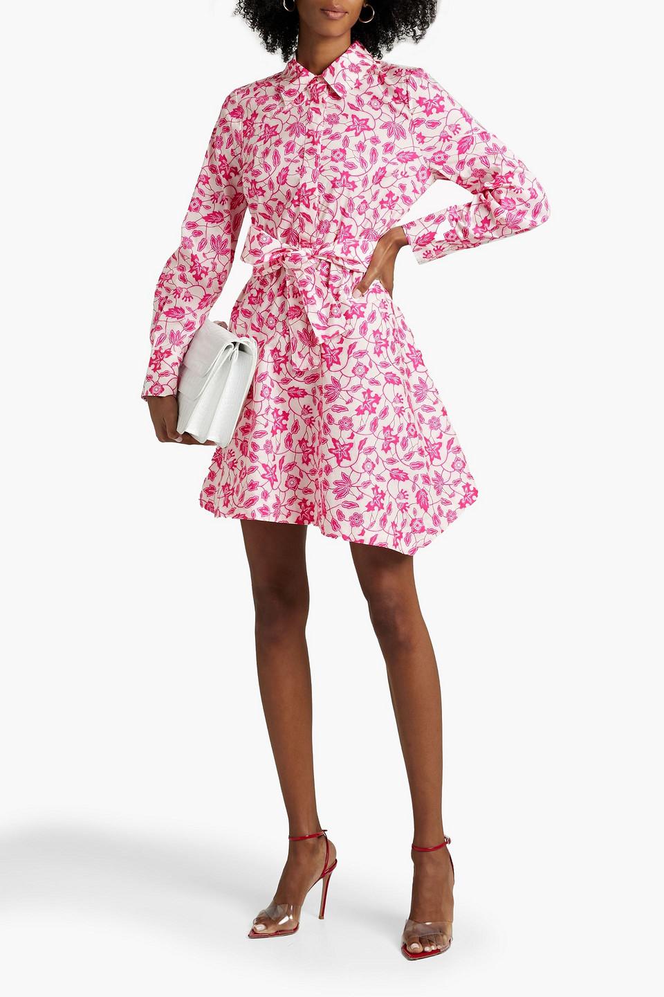 10 Crosby Derek Lam Floral-print Cotton-blend Poplin Mini Shirt Dress in  Pink | Lyst