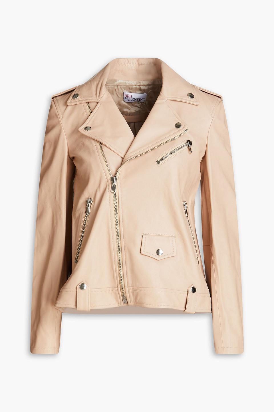 RED Valentino Pleated Leather Biker Jacket in Natural Lyst Canada