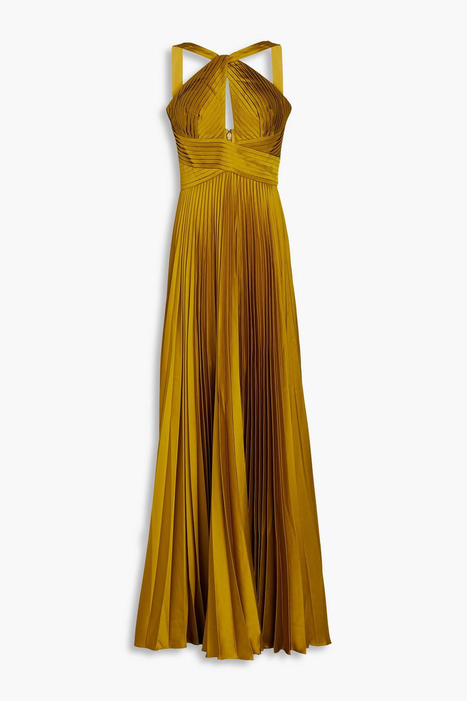 Marchesa Cutout Pleated Sateen Gown in Metallic | Lyst