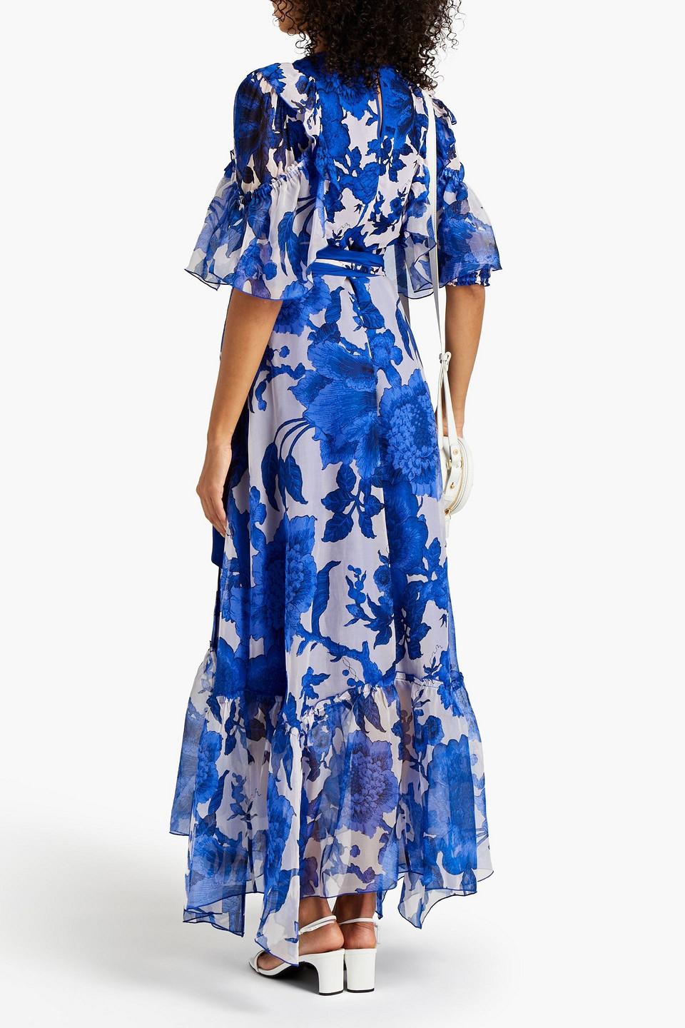 Louis Vuitton Blue Floral Printed Silk Belted Bustier Mini Dress M