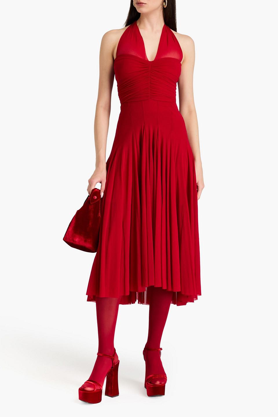 Philosophy Di Lorenzo Serafini Ruched Tulle Halterneck Midi Dress in Red |  Lyst UK