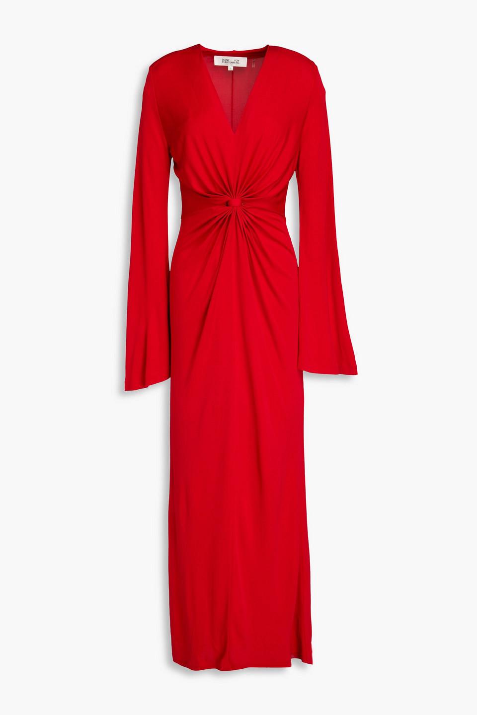 Diane von Furstenberg Lauren Knotted Jersey Maxi Dress in Red | Lyst