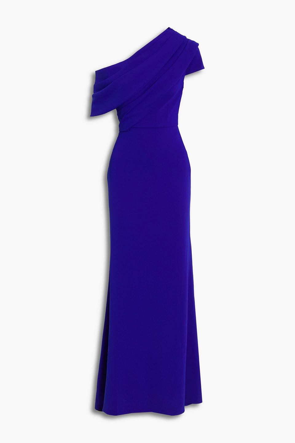 Badgley Mischka Off-the-shoulder Draped Crepe Gown in Blue | Lyst